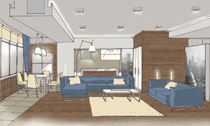 Заказать  онлайн индивидуальный Блиц-дизайн-проект интерьеров квартиры в г. Конотоп  . Гостиная 49 м2. Вид 2