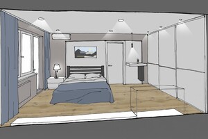 Заказать  онлайн личный Блиц-дизайн-проект интерьеров дома в г. Конотоп  . Спальня 17м2.